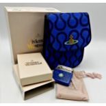 A small Vivienne Westwood coin purse belt bag in blue leather / fabric adorned with metallic Orb