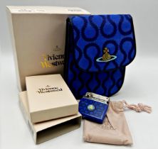 A small Vivienne Westwood coin purse belt bag in blue leather / fabric adorned with metallic Orb