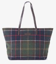 Barbour Witford Tartan Tote bag. Featuring all-over Barbour Tartan design, navy blue fabric