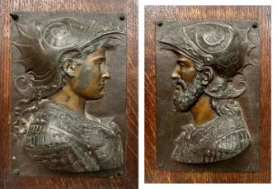 Pair of good quality Art Nouveau cast metal bust plaques of soldiers, each 35 x 25cm (2)