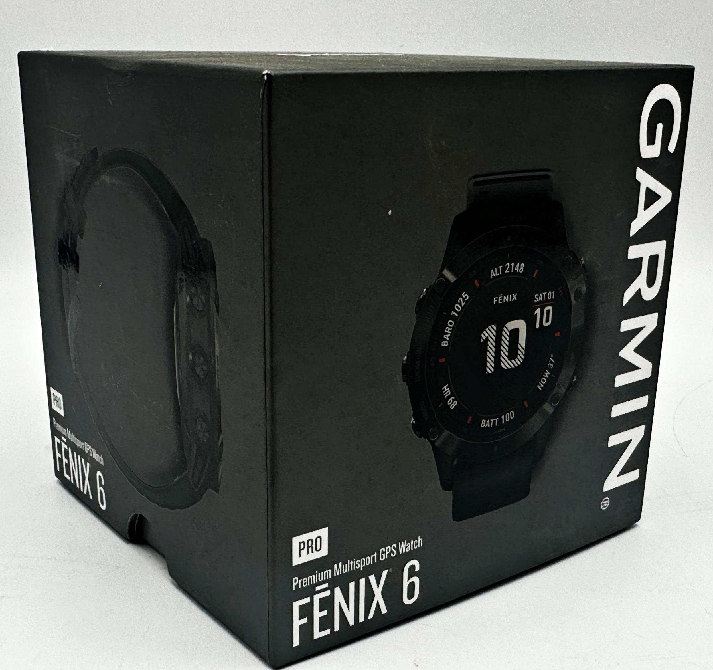 Garmin Fenix 6, 47mm case, sapphire Carbo Grey DLC with black band, as new in unopened box