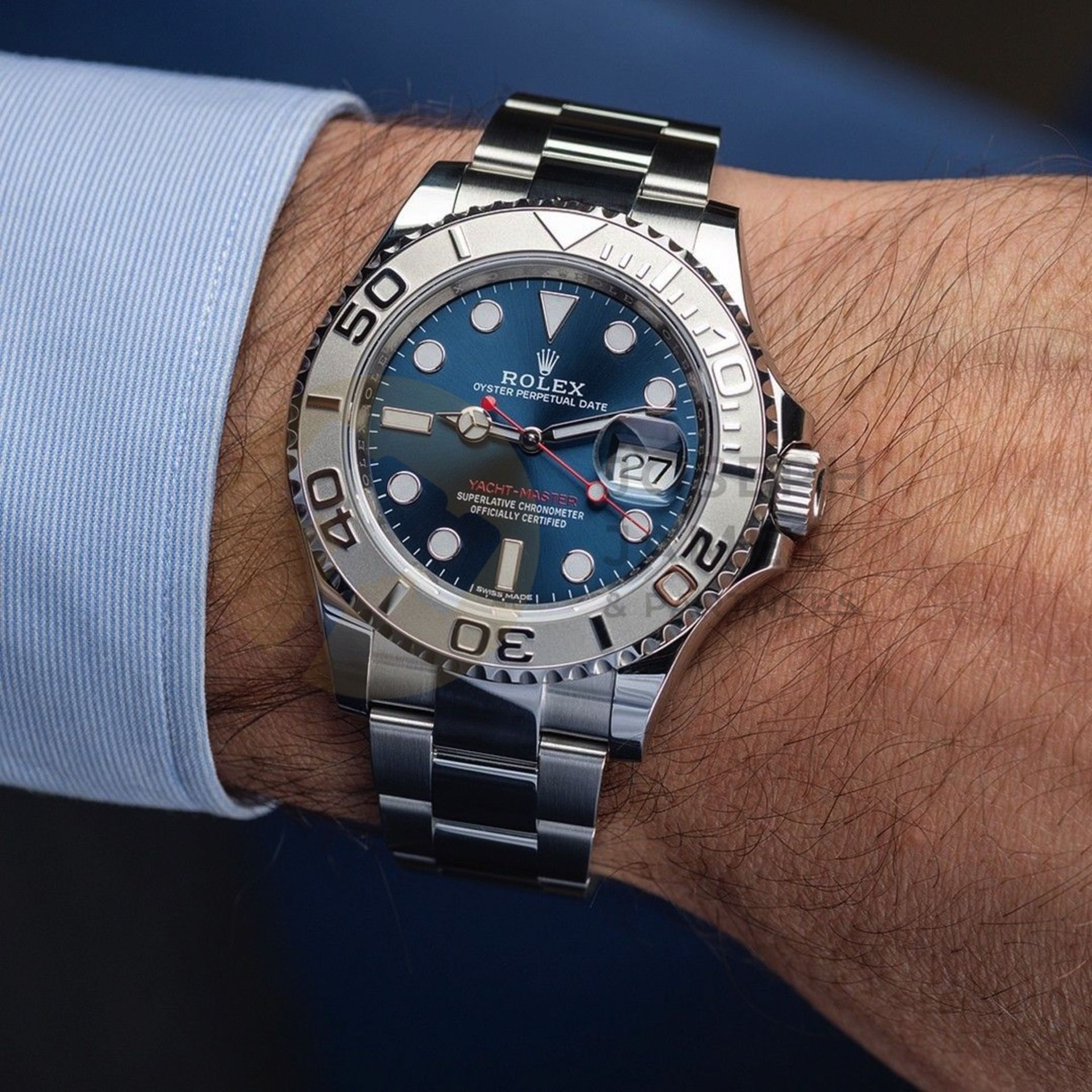 ROLEX YACHT-MASTER *40MM PLATINUM & OYSTER STEEL* (2022) *BRIGHT BLUE DIAL* (BEAT THE WAIT) - Image 3 of 23