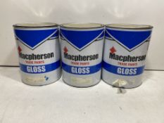 3 x Tins Of Macpherson Trade Gloss Paints , 5L - See Photos