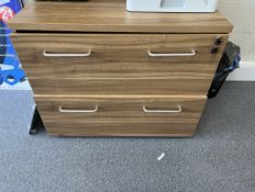 2 x Oak Effect 2 Drawer Lockable Filing Cabinets w/ Matching Open Top Cupboard