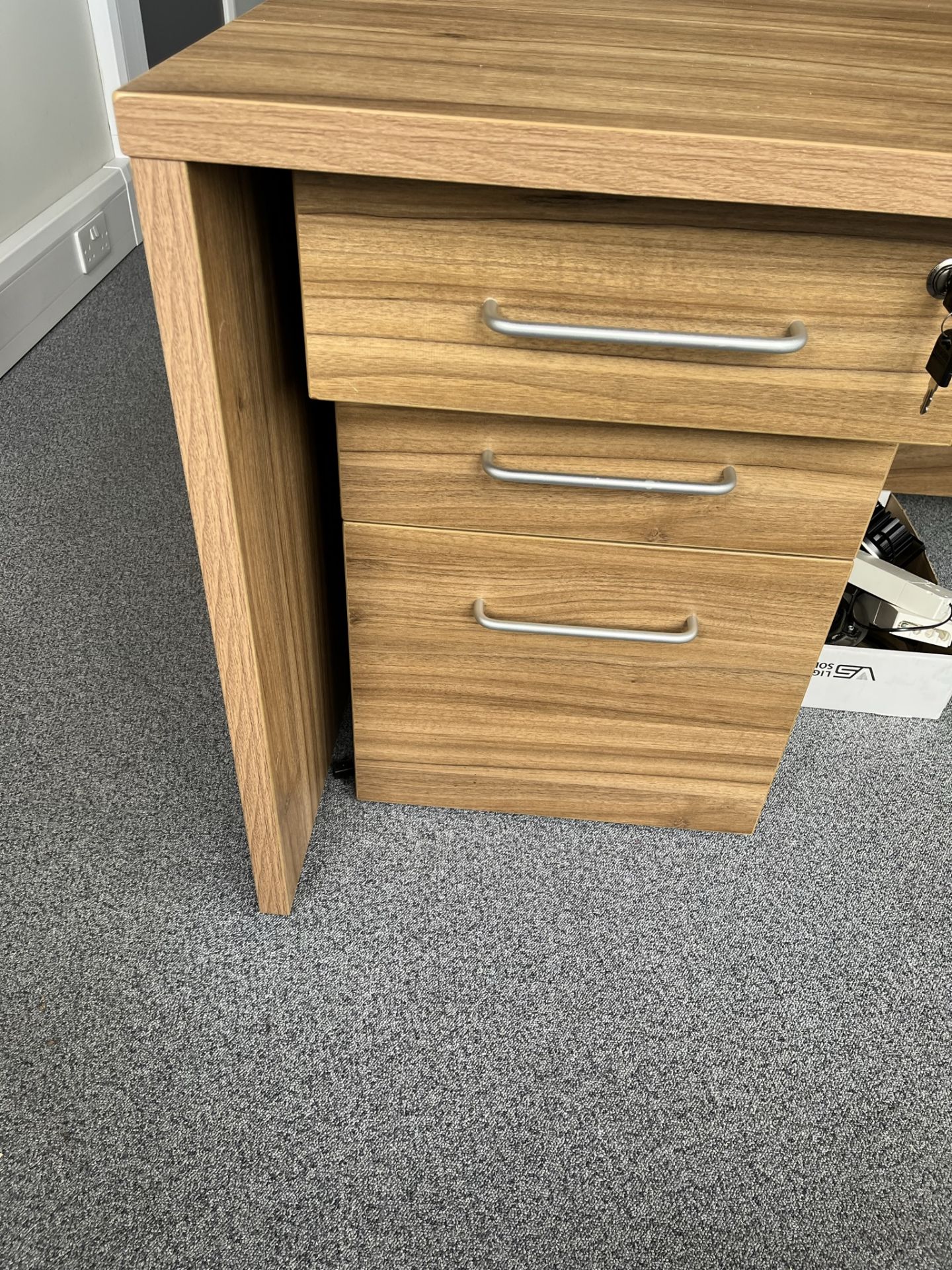 Oak Effect Office Desk w/ Lockable Pedestal - Image 2 of 3