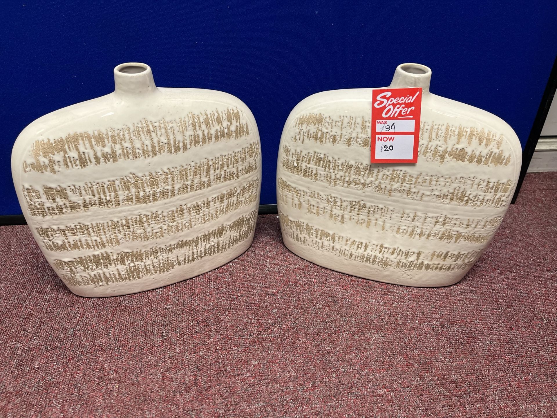 2 x Flat Ceramic Vases