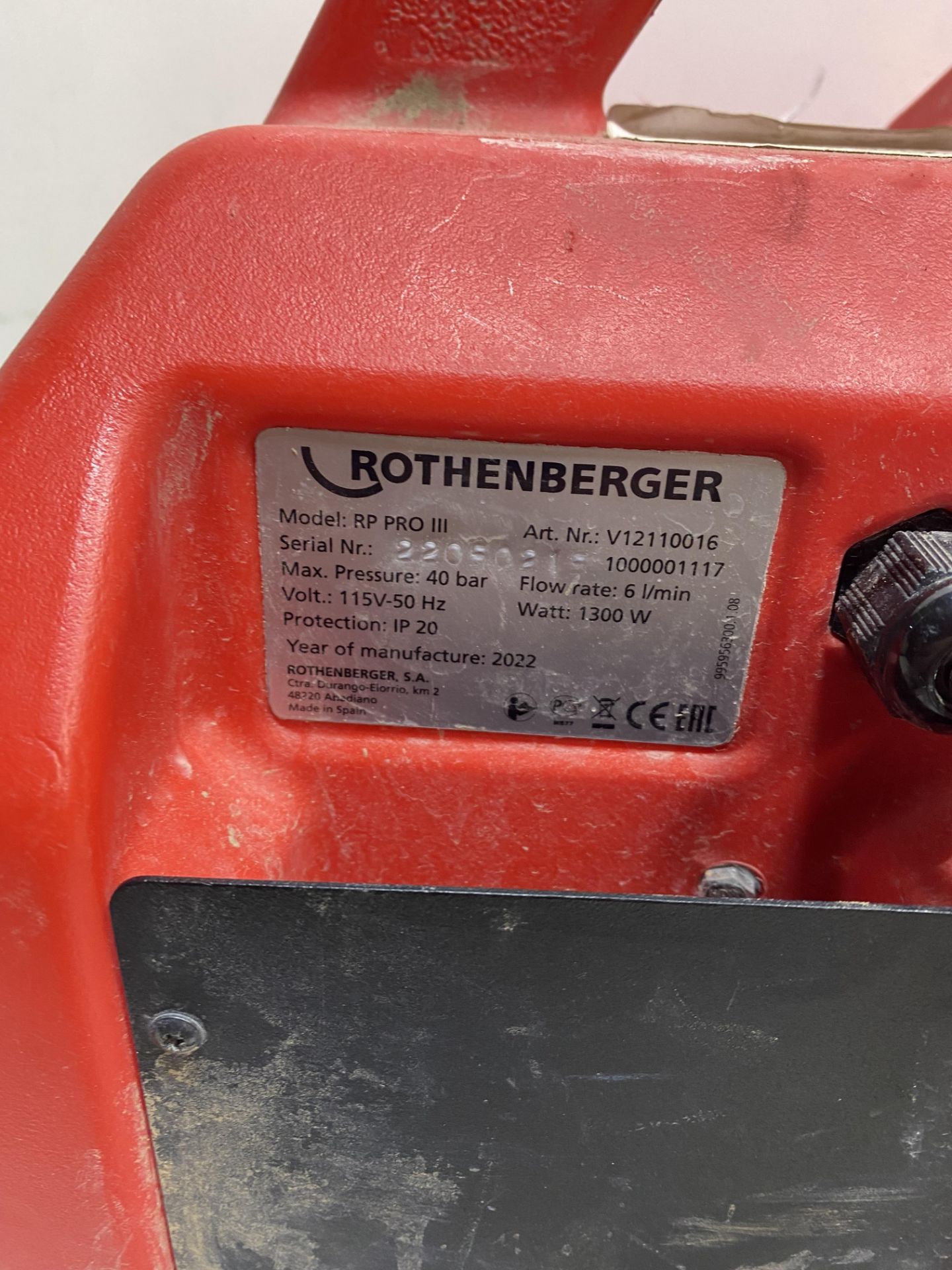 Rothenberger RP Pro III Electric Pressure Testing Pump, 40bar (500psi), 110v or 230v - Image 8 of 8