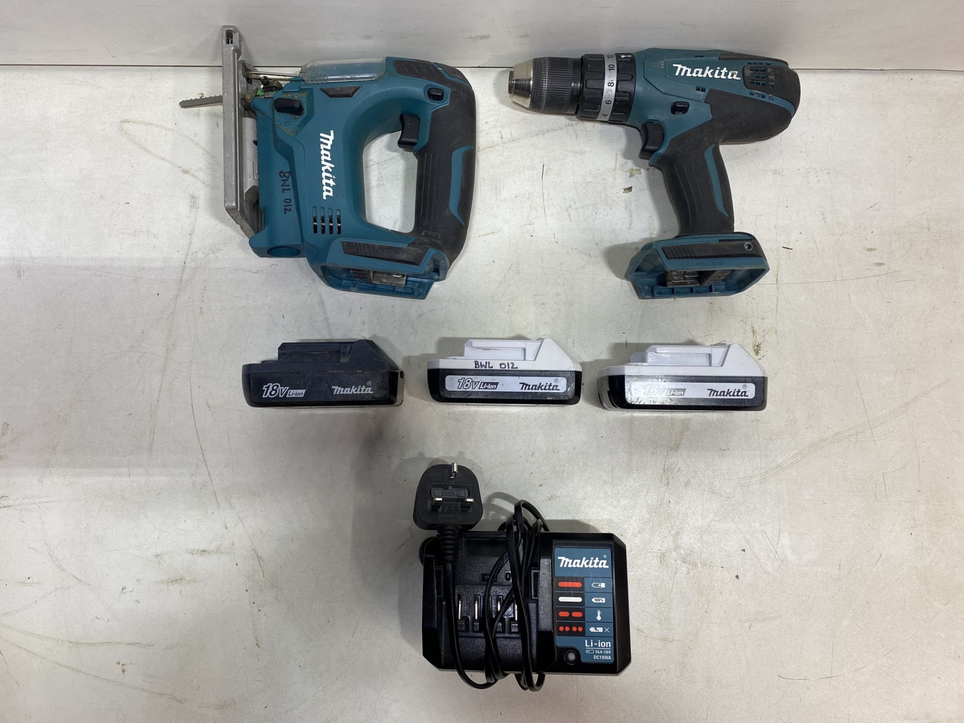 Makita HP457D Hammer Drill & Makita JV183D Jigsaw With Batteries & Charger