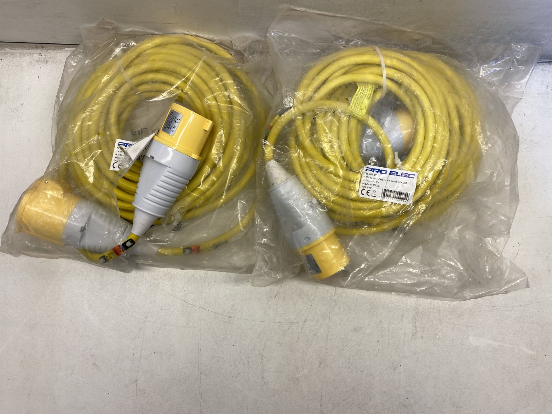 2 x Pro-Elec 14M Yellow Extension Lead