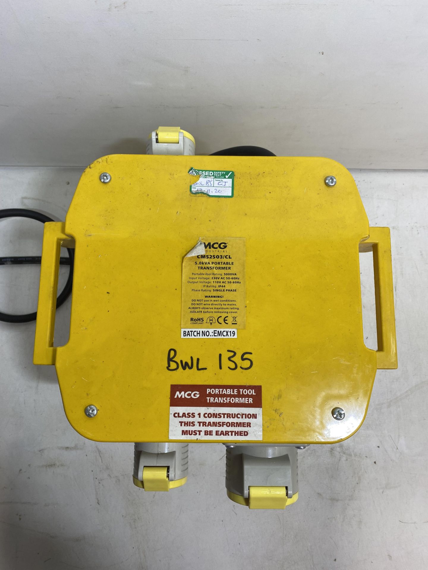 4 x MCG Industrial CM2503/CL 5.0kva Single Phase 110v Portable Transformers - Image 10 of 12