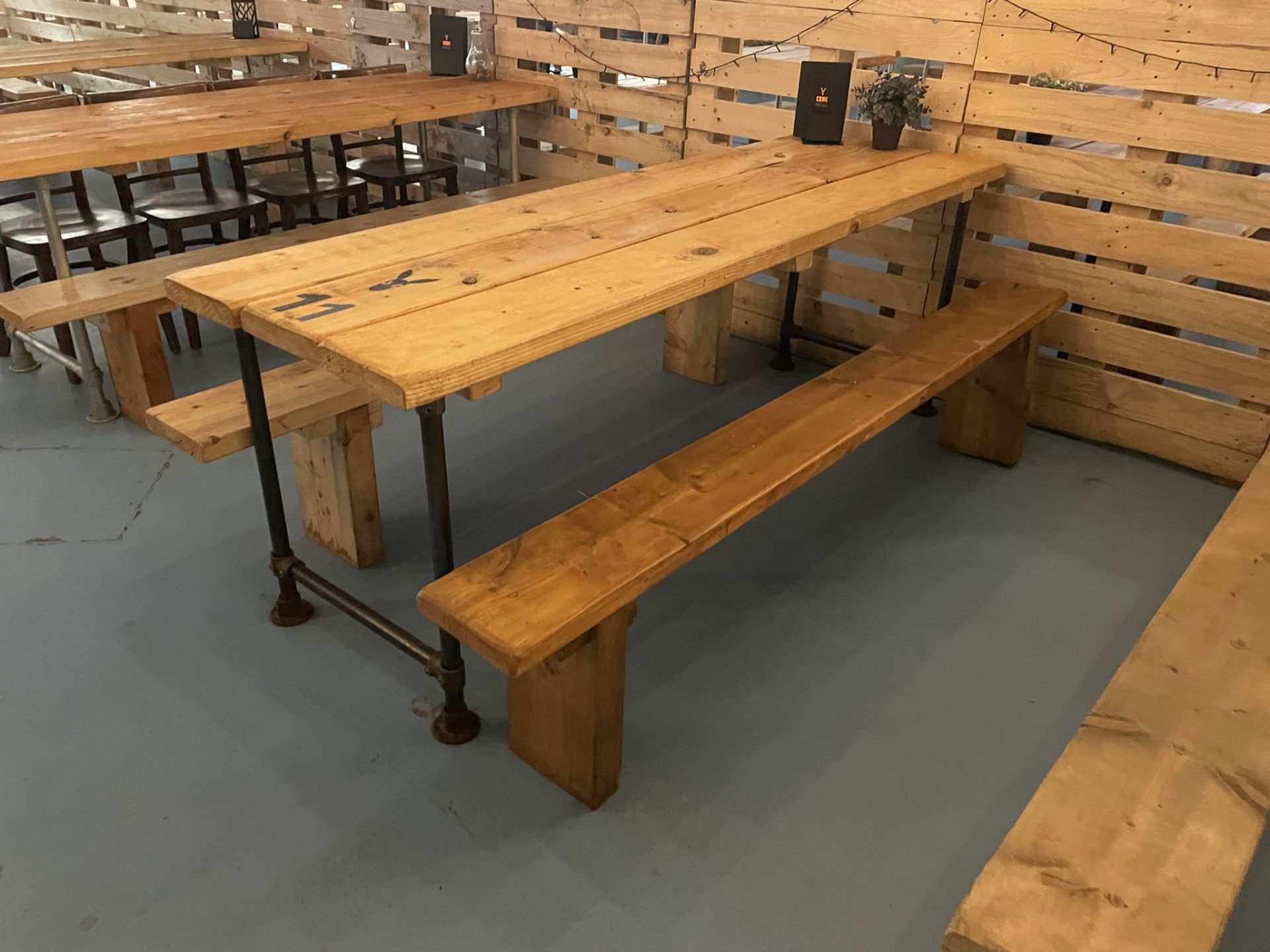 6 x Wooden Dining Tables w/ Metal Frames & 12 x Wooden Seating Benches - Image 3 of 6