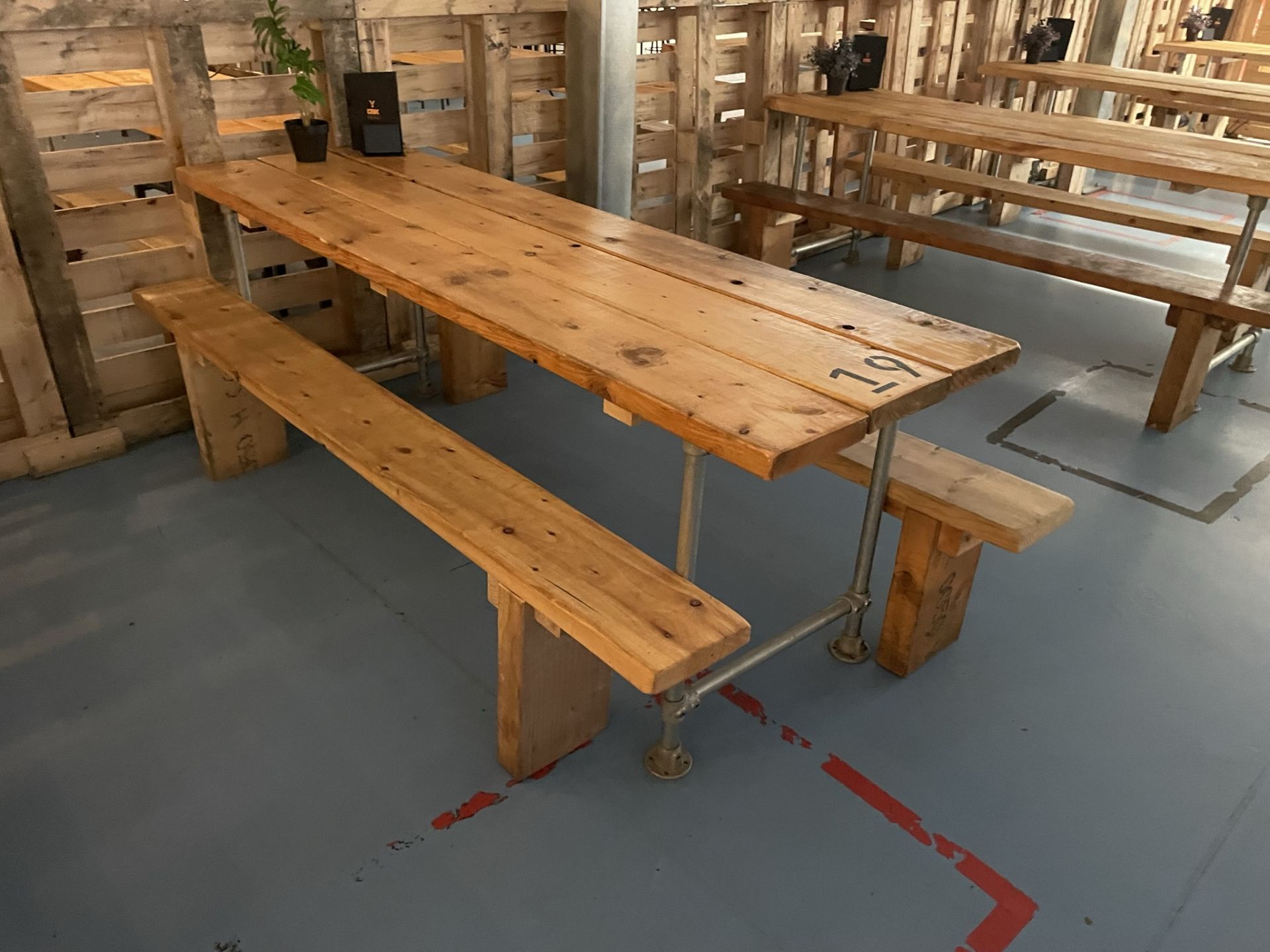 8 x Wooden Dining Tables w/ Metal Frames & 16 x Wooden Seating Benches - Image 6 of 8