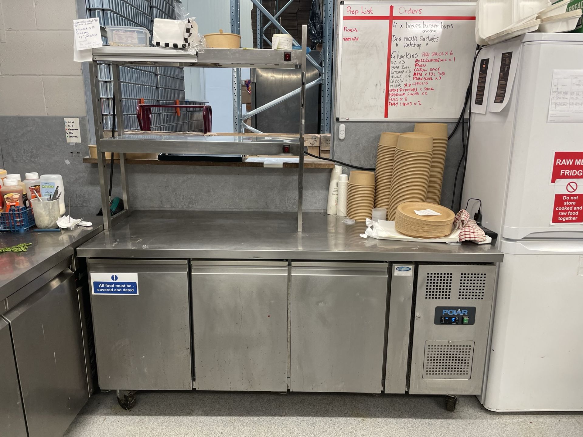 Polar Refrigeration G597 3 Door Refrigerated Counter w/ Heated Gantry Unit