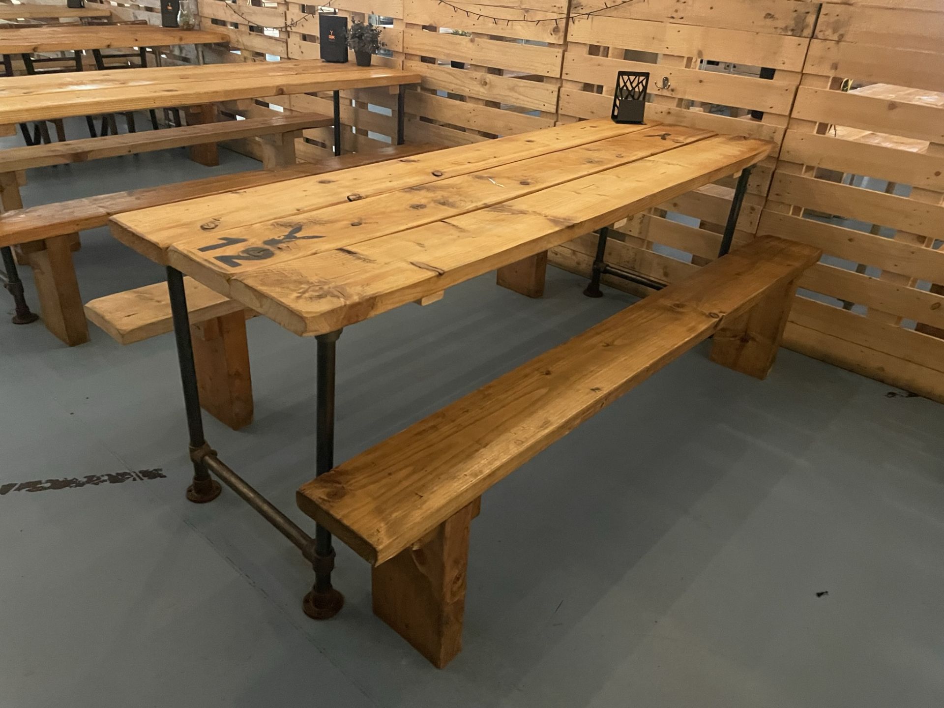 6 x Wooden Dining Tables w/ Metal Frames & 12 x Wooden Seating Benches - Image 2 of 6