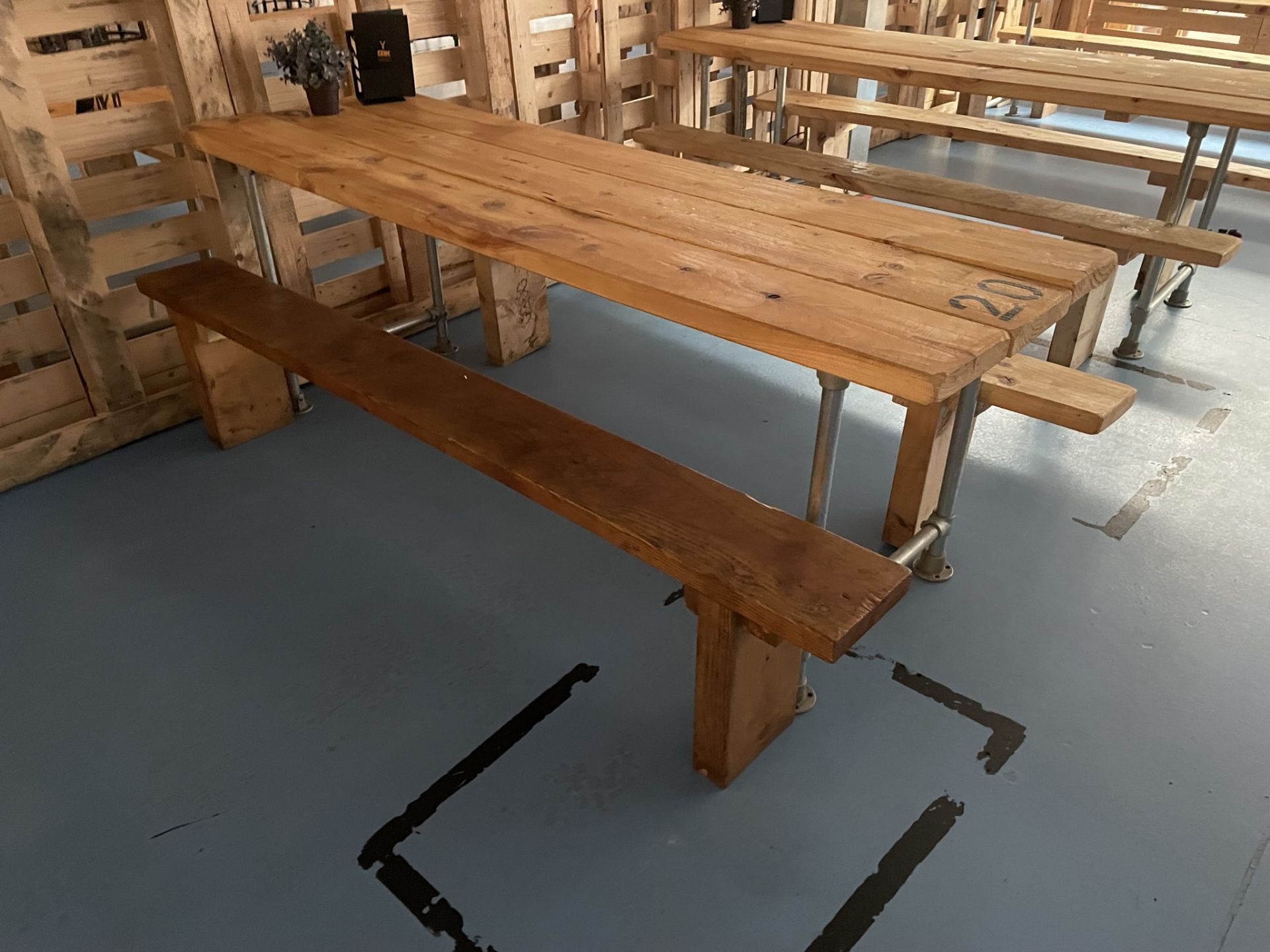 8 x Wooden Dining Tables w/ Metal Frames & 16 x Wooden Seating Benches - Image 7 of 8