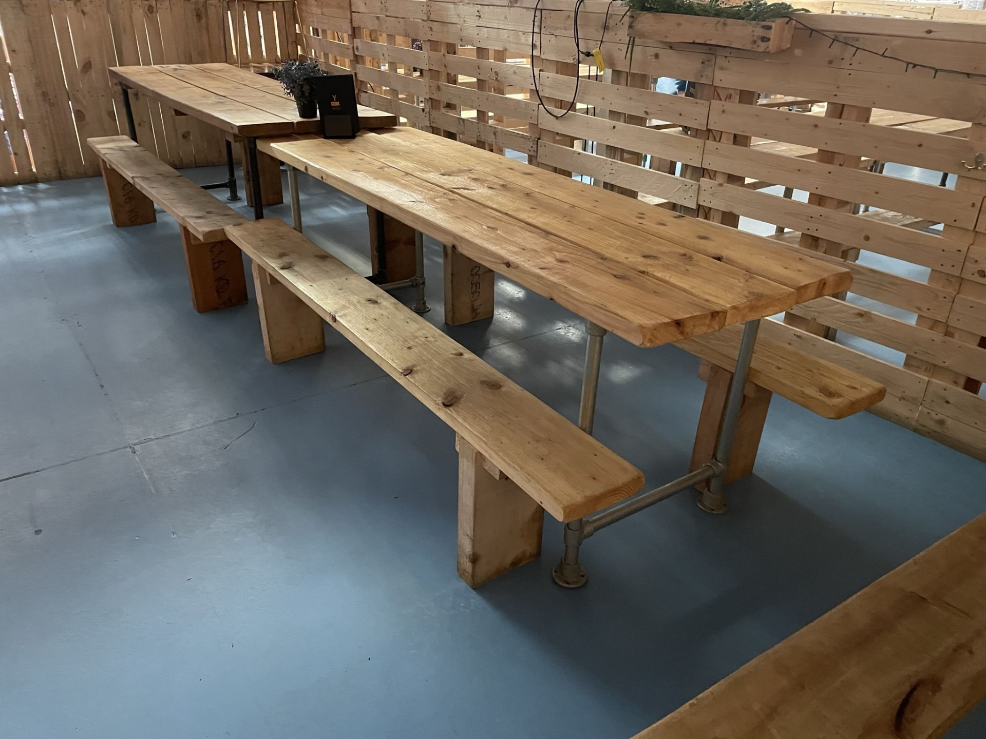6 x Wooden Dining Tables w/ Metal Frames & 12 x Wooden Seating Benches - Image 6 of 6