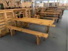 8 x Wooden Dining Tables w/ Metal Frames & 16 x Wooden Seating Benches