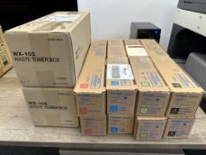 8 x Konica Minolta Toner Cartridges w/ 2 x Waste Toner Boxes