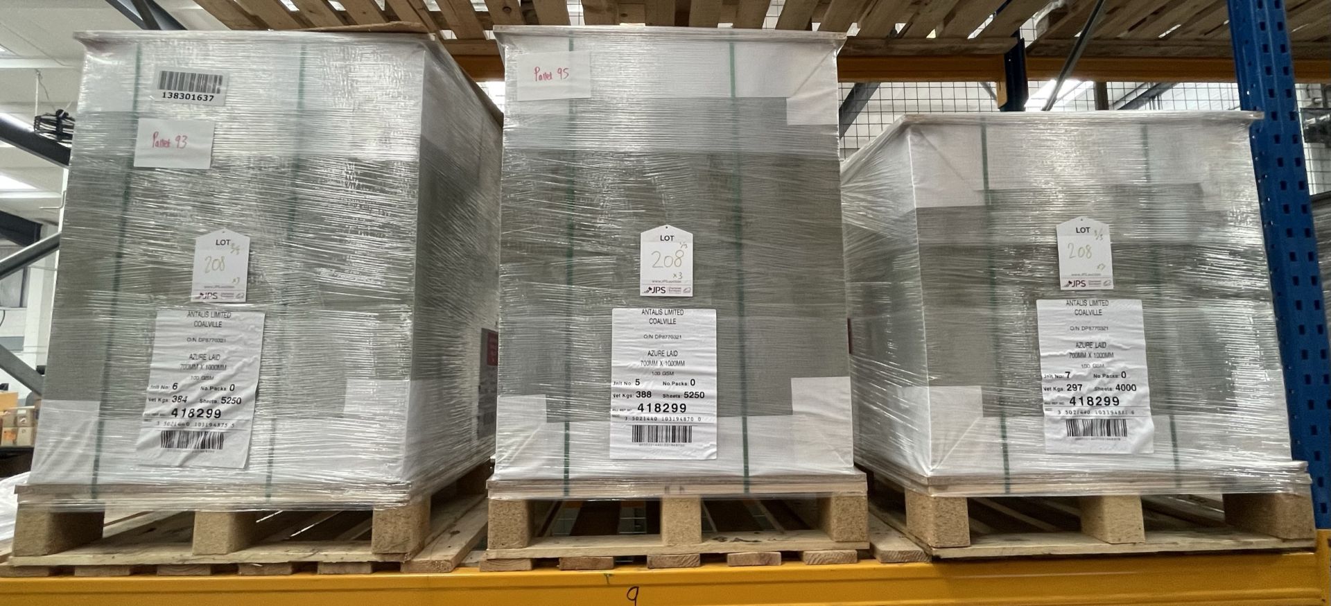 4 x Pallets of Azure Laid 100GSM Paper | 70 x 100cm | Approx 18,550 Sheets in Total