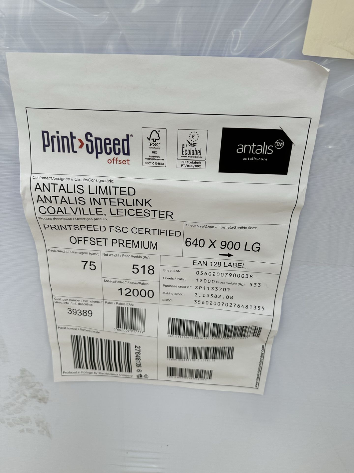 12,000 Sheets of Printspeed FSC Certified Offset Premium | 75gm2 | 640 x 900 LG - Image 2 of 2