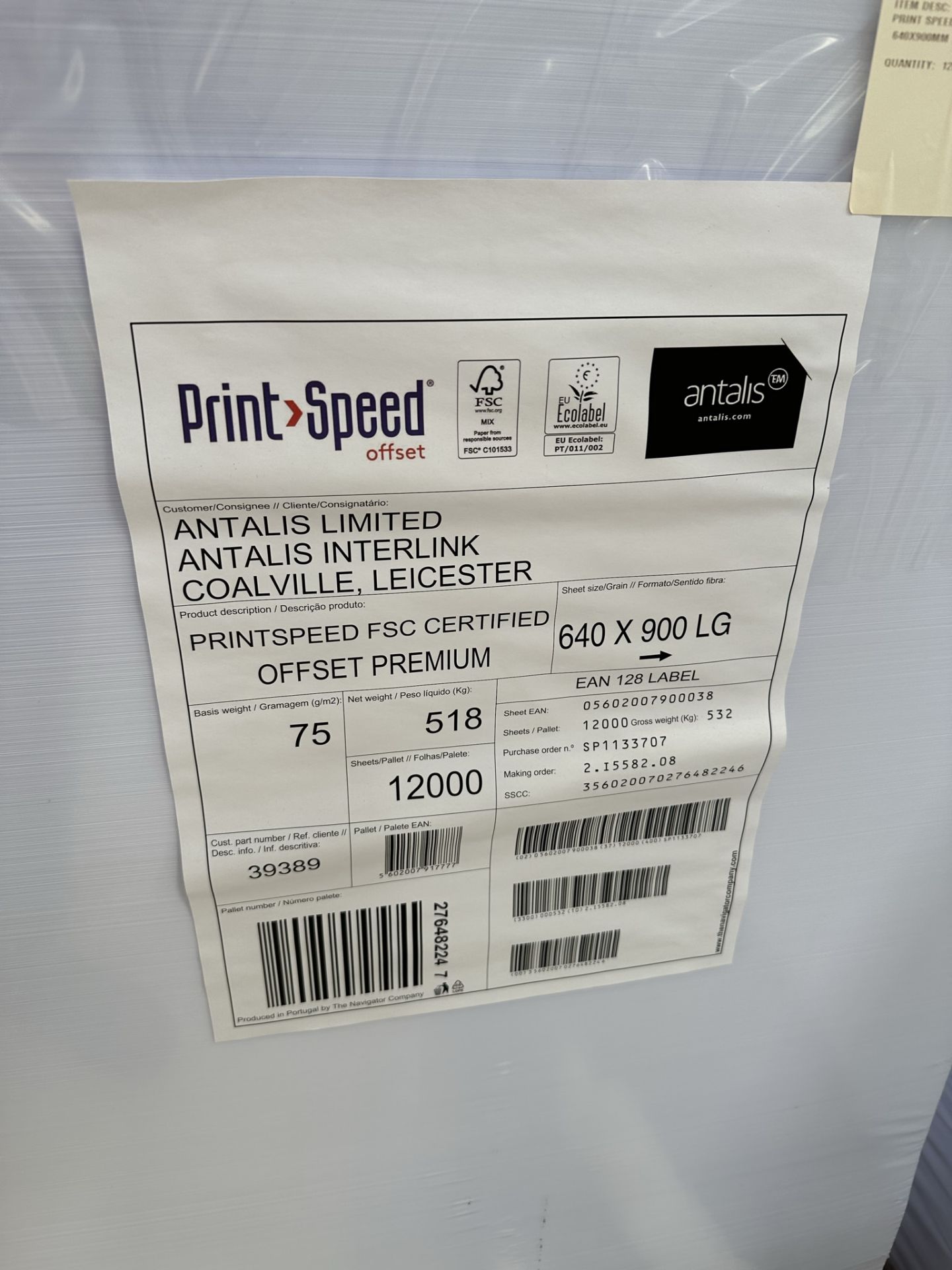 12,000 Sheets of Printspeed FSC Certified Offset Premium | 75gm2 | 640 x 900 LG - Image 2 of 2