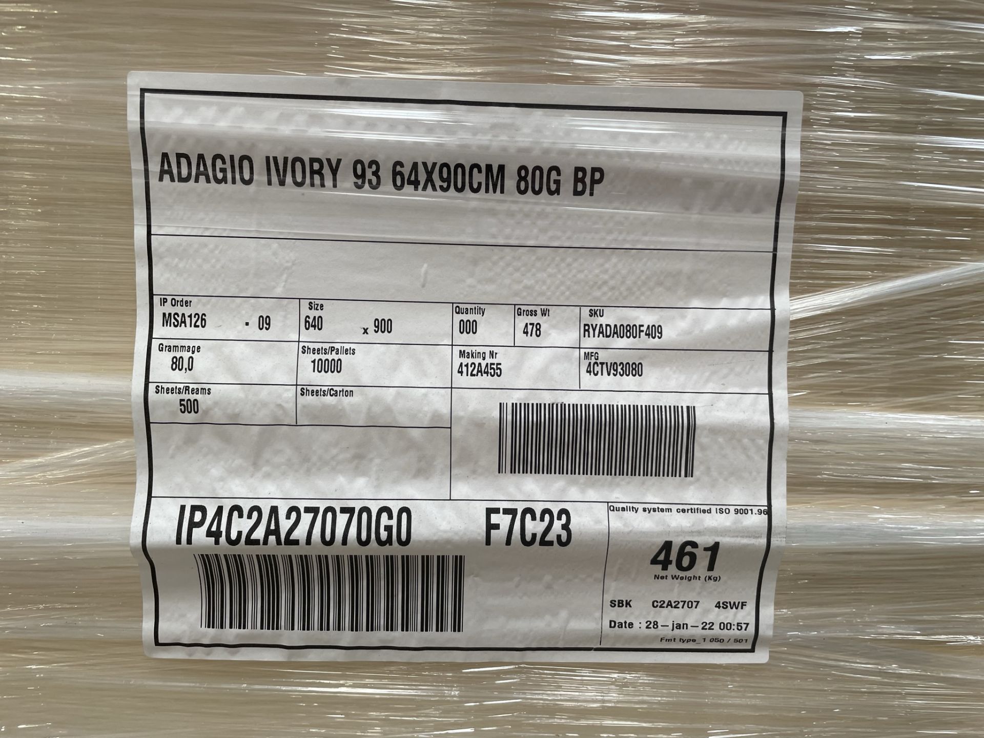 Approximately 3,500 Sheets of Adagio Ivory 80gsm SRA1 Paper - Image 3 of 3