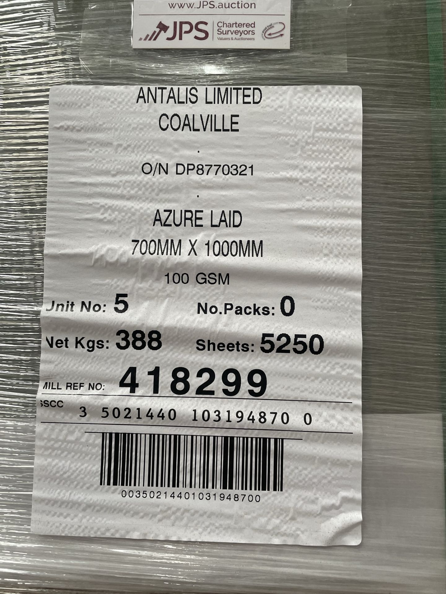 4 x Pallets of Azure Laid 100GSM Paper | 70 x 100cm | Approx 18,550 Sheets in Total - Image 2 of 2