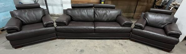 Leather 2 Seater Sofa W/ 2 x Leather Arm Chairs