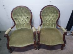Set Of Green Fabric Chairs