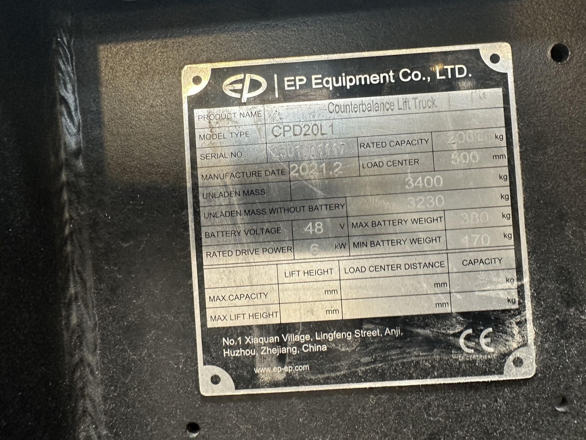 EP 2T Electric Forklift Truck w/Charger | CPD20LI | Located at Whitefield - Image 4 of 4