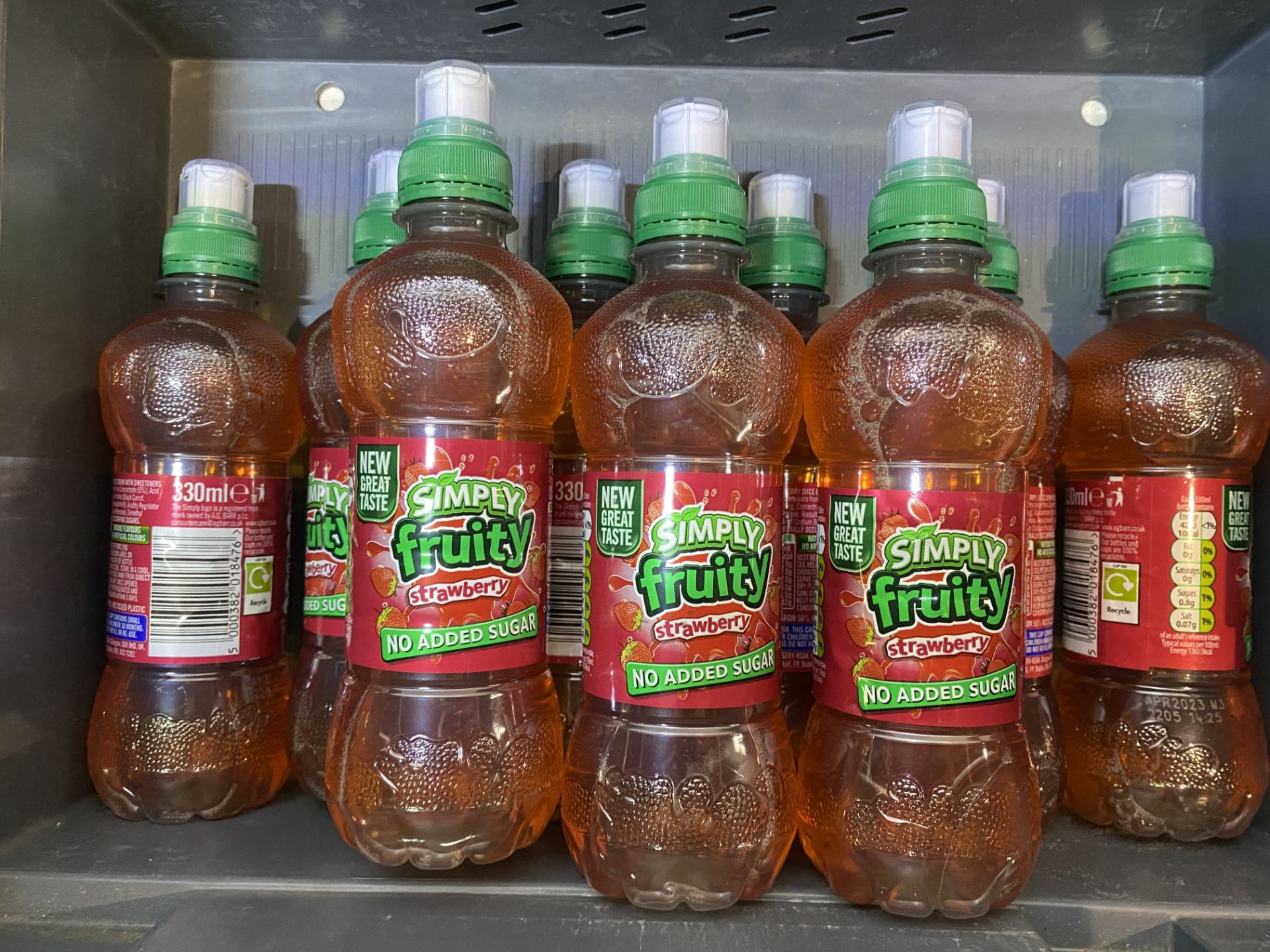 56 x Bottles Of Simply Fruity Strawberry Juice, No Added Sugar, 330ml, BBD 23 - Image 2 of 3