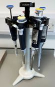 9 x Gilson pipettors w/ stand - As Pictured