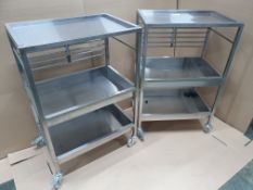 2 x 3 tier Metal trollies on Wheels with Removable Shelves