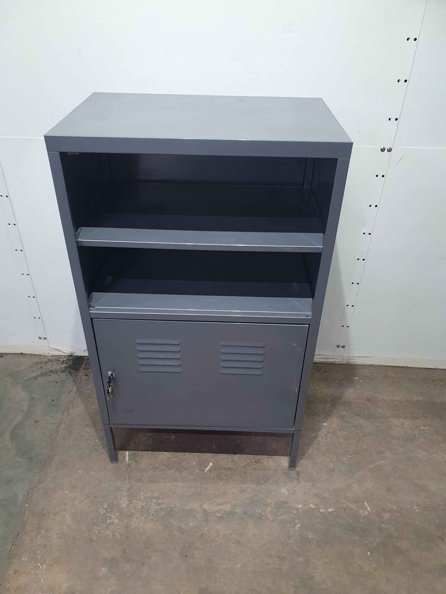 Grey/Silver Cabinet, 2 Tier with Lockable Door