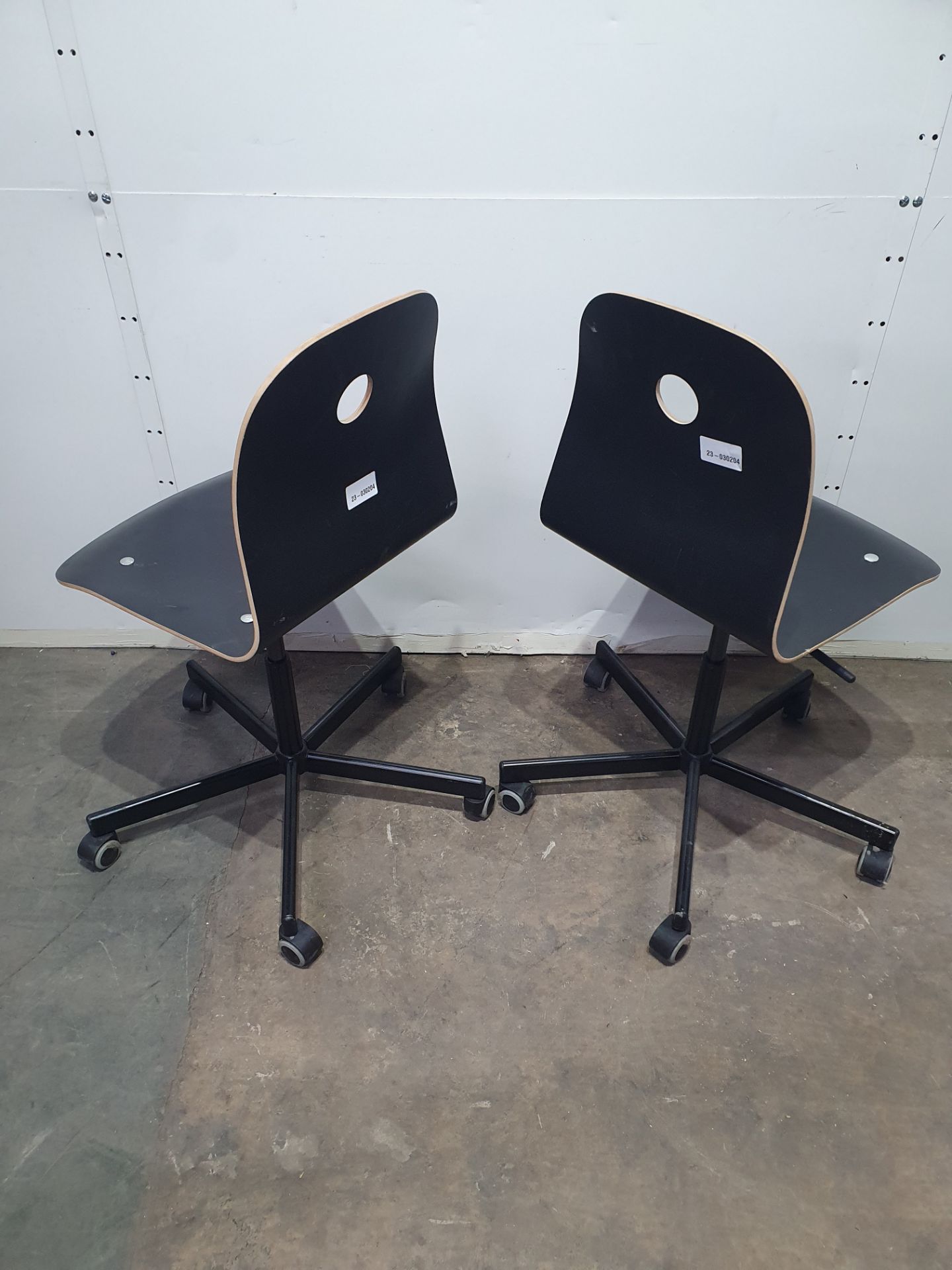 2 x Black Wooden Height Adjustable Chairs on Wheels - Image 4 of 5
