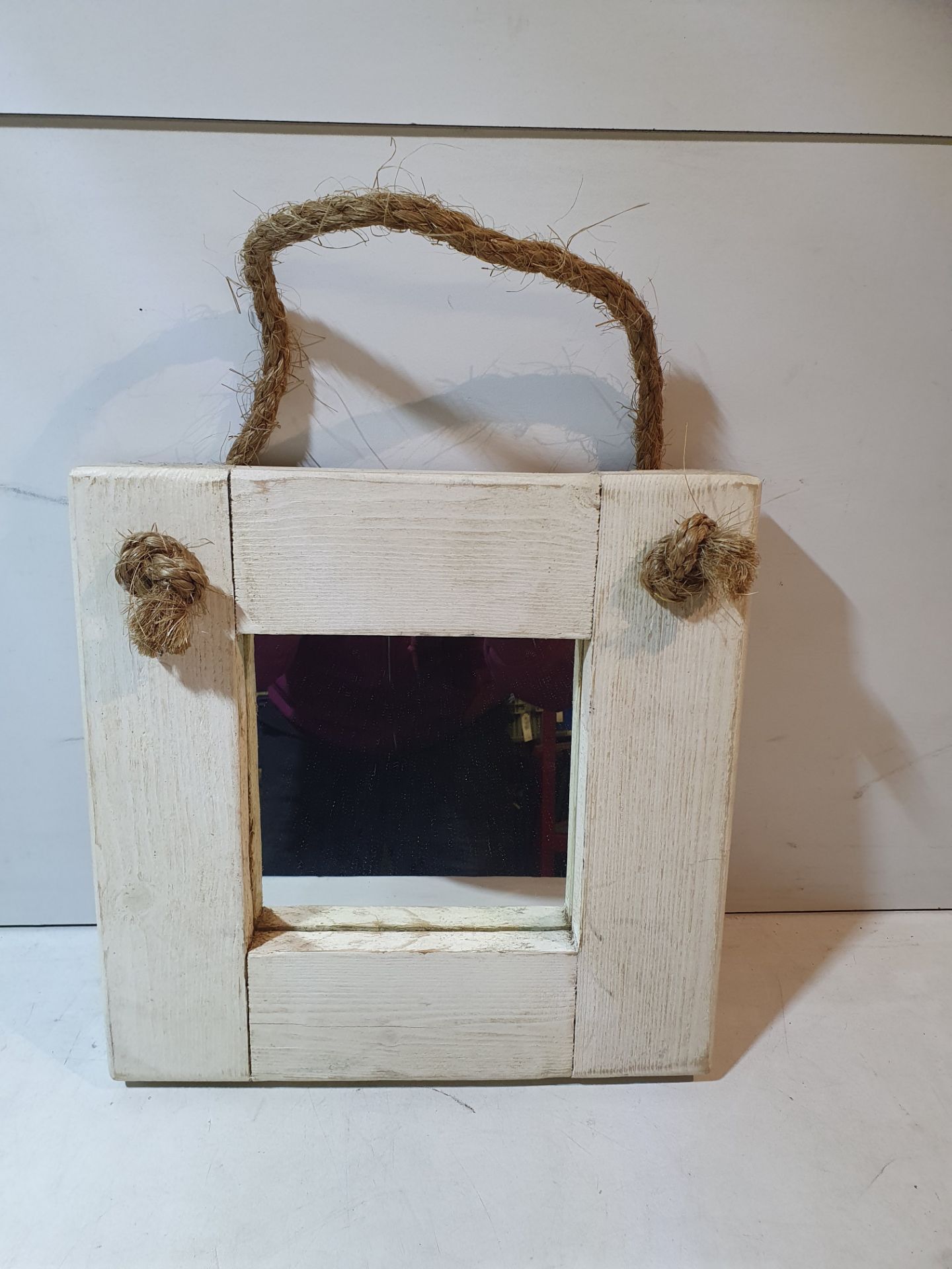 2 x Wooden Mirrors with Straw Hanging Straps - Image 4 of 5