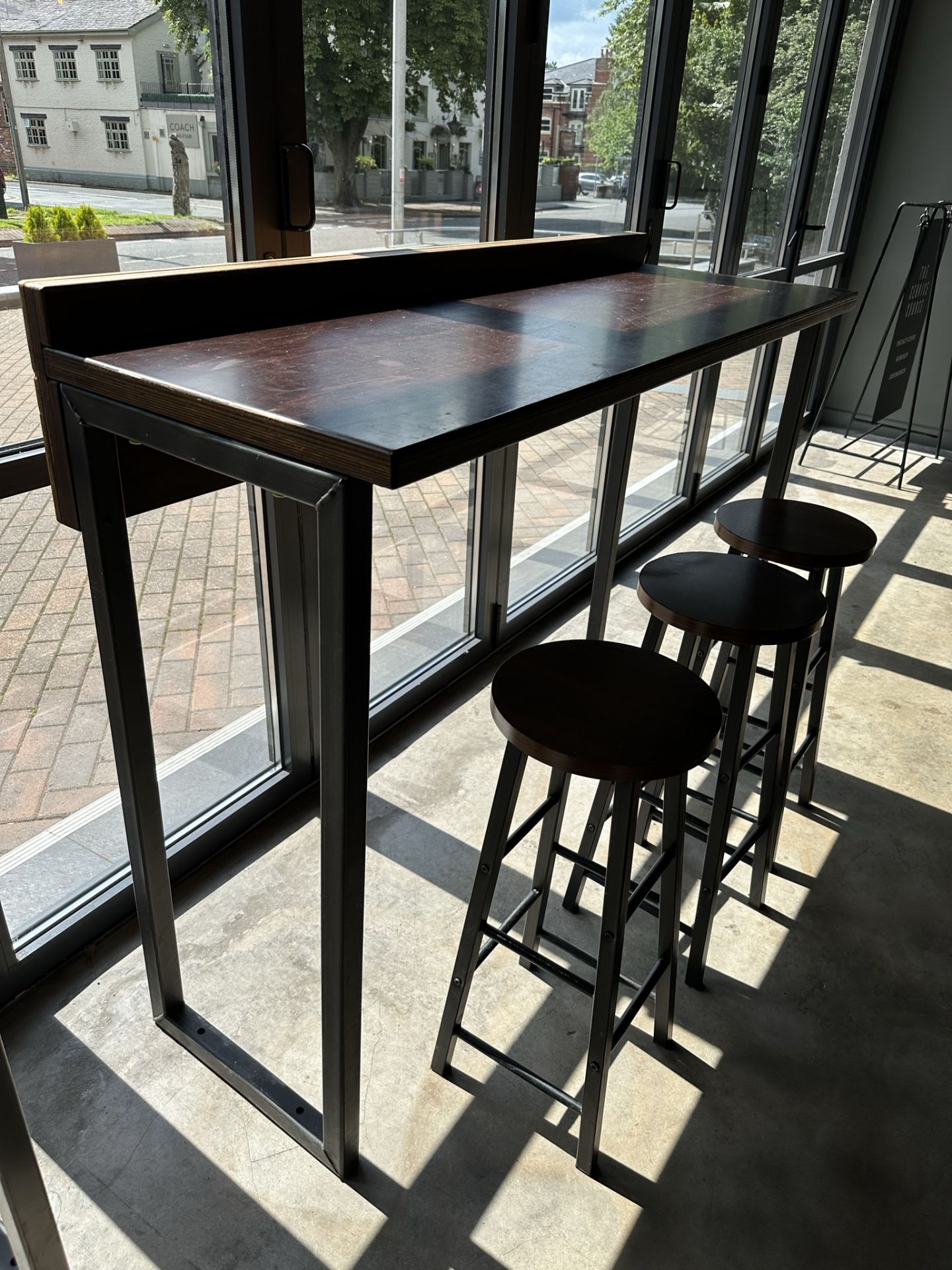 High Wooden Table With Stools With 3 Stools - Image 3 of 4