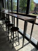 High Wooden Table With Stools With 3 Stools