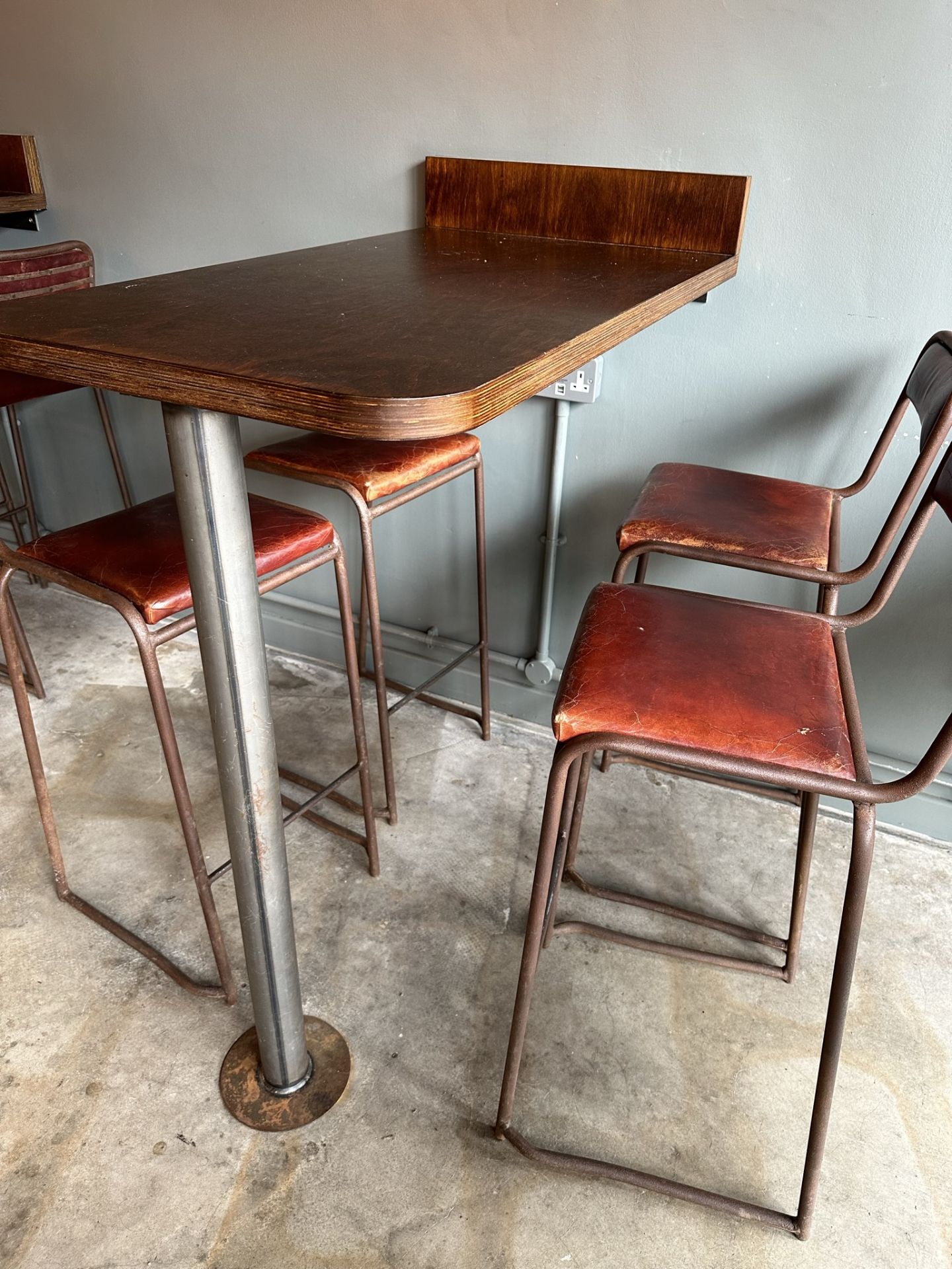 Wall Mounted High Wooden Table With 4 Chairs - Image 2 of 5