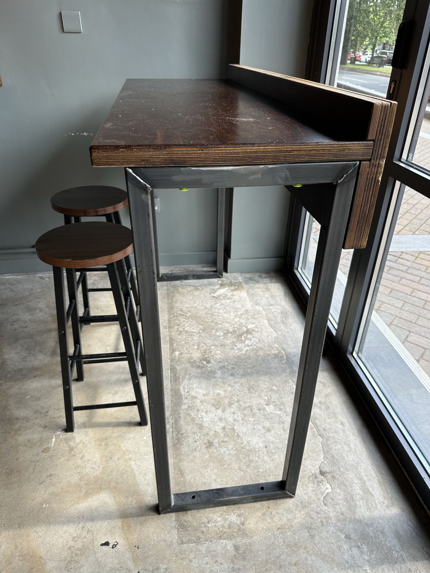 High Wooden Table With Stools With 2 Stools - Image 2 of 4