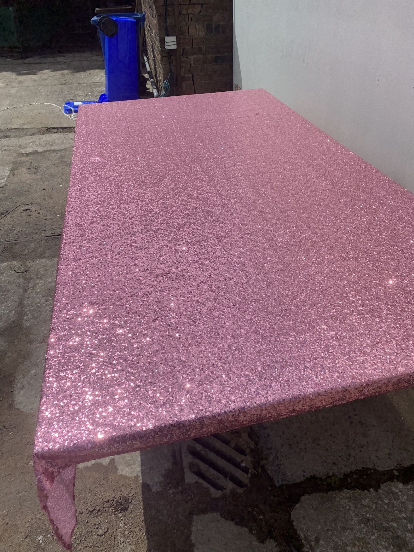 Large Rectangular Table with Pink Cloth - Image 2 of 2