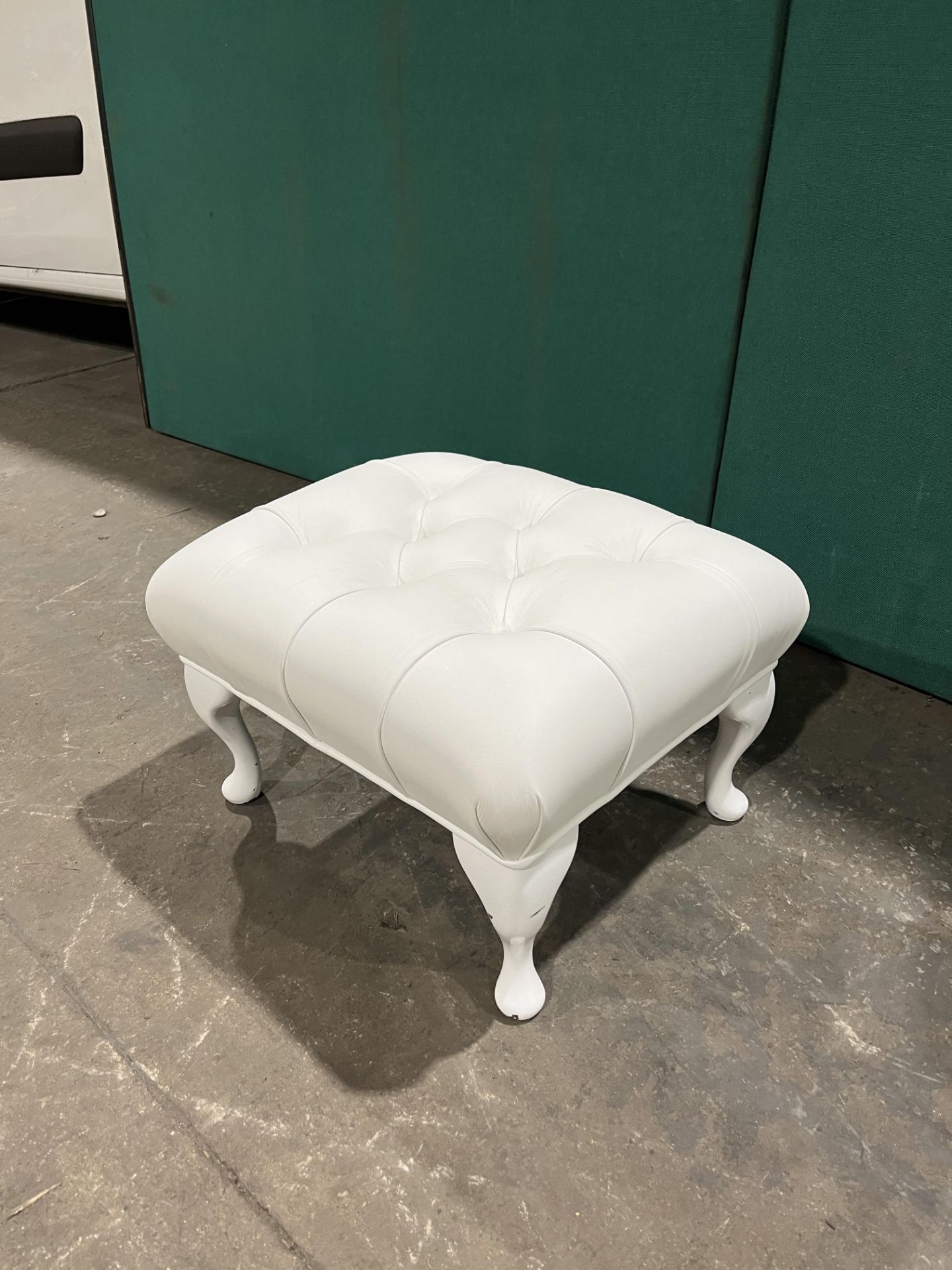 White Leather Footstool - Image 2 of 3