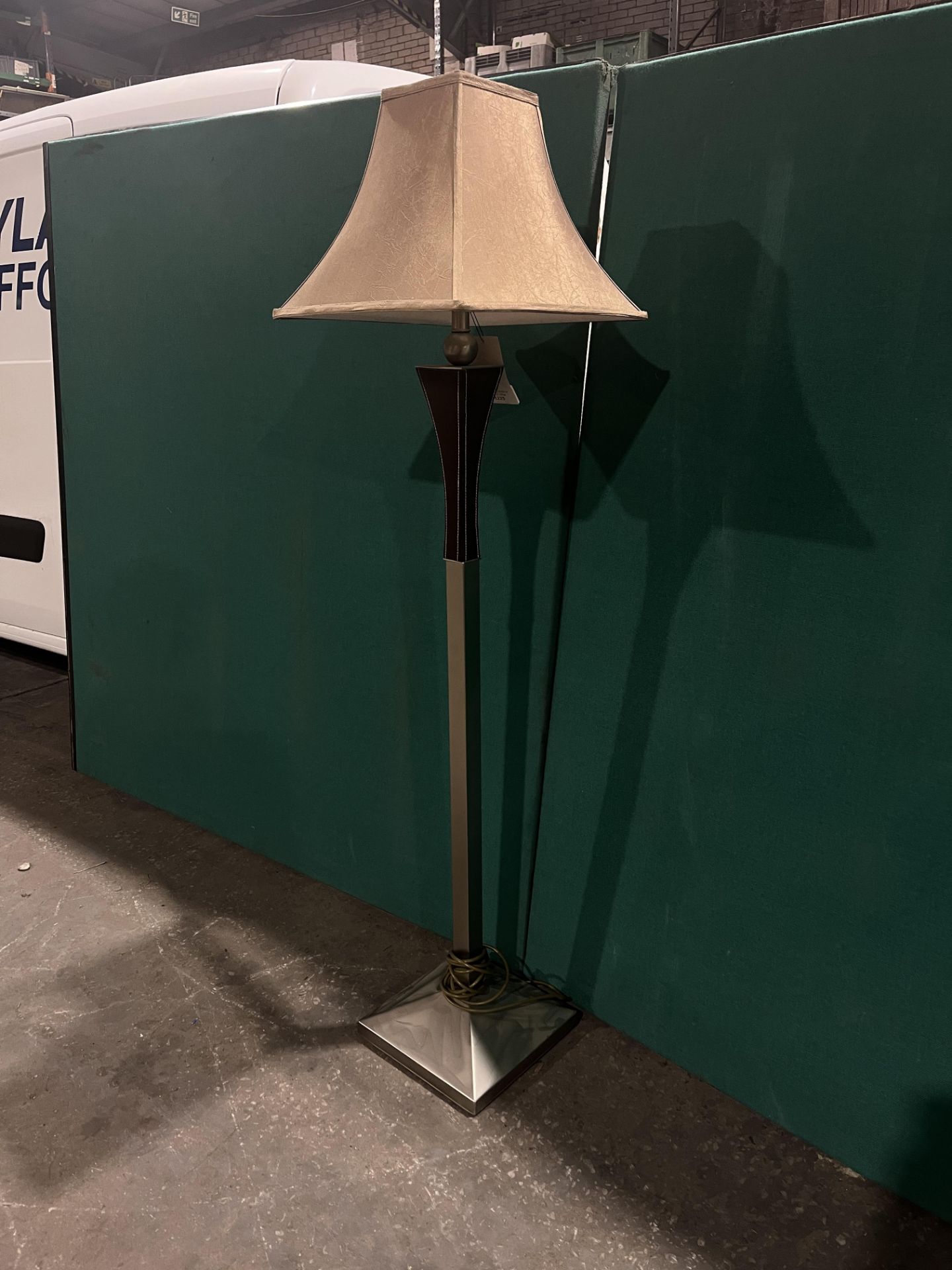 Leather Nickle Floor Lamp - Image 3 of 5