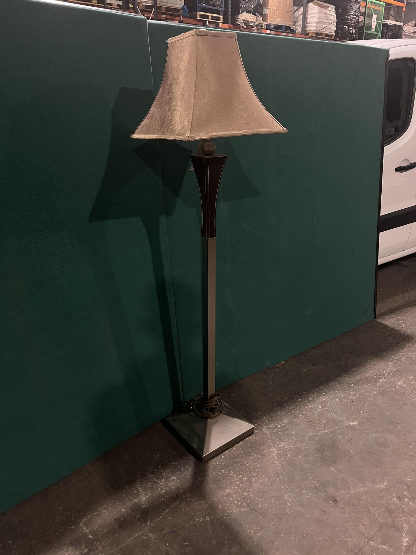 Leather Nickle Floor Lamp - Image 2 of 5