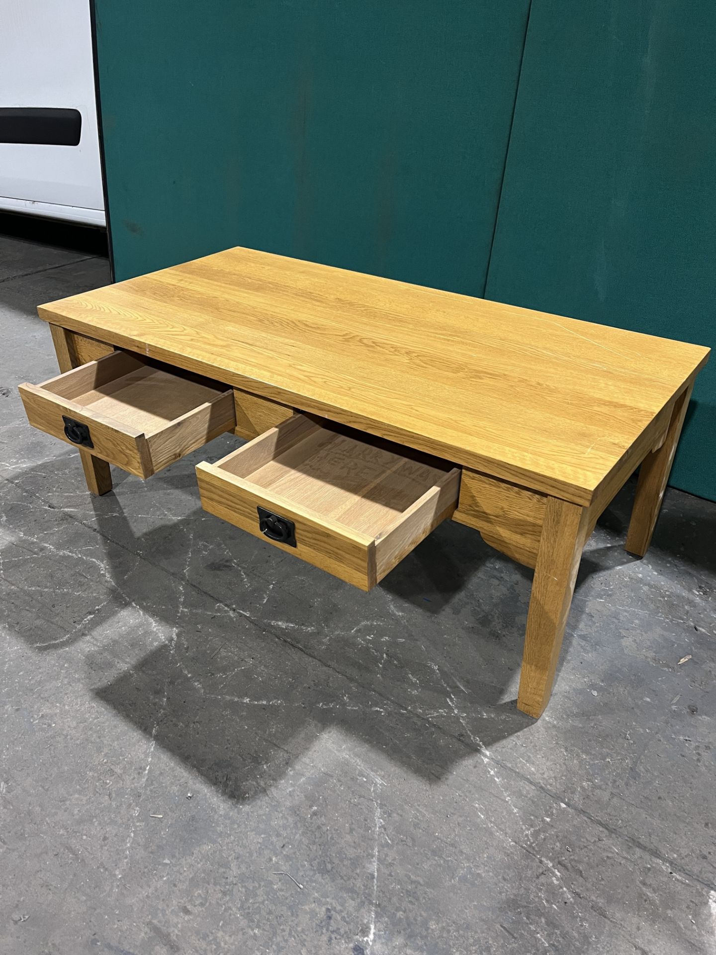 Oak Coffee Table w 2 Drawers - Image 4 of 6