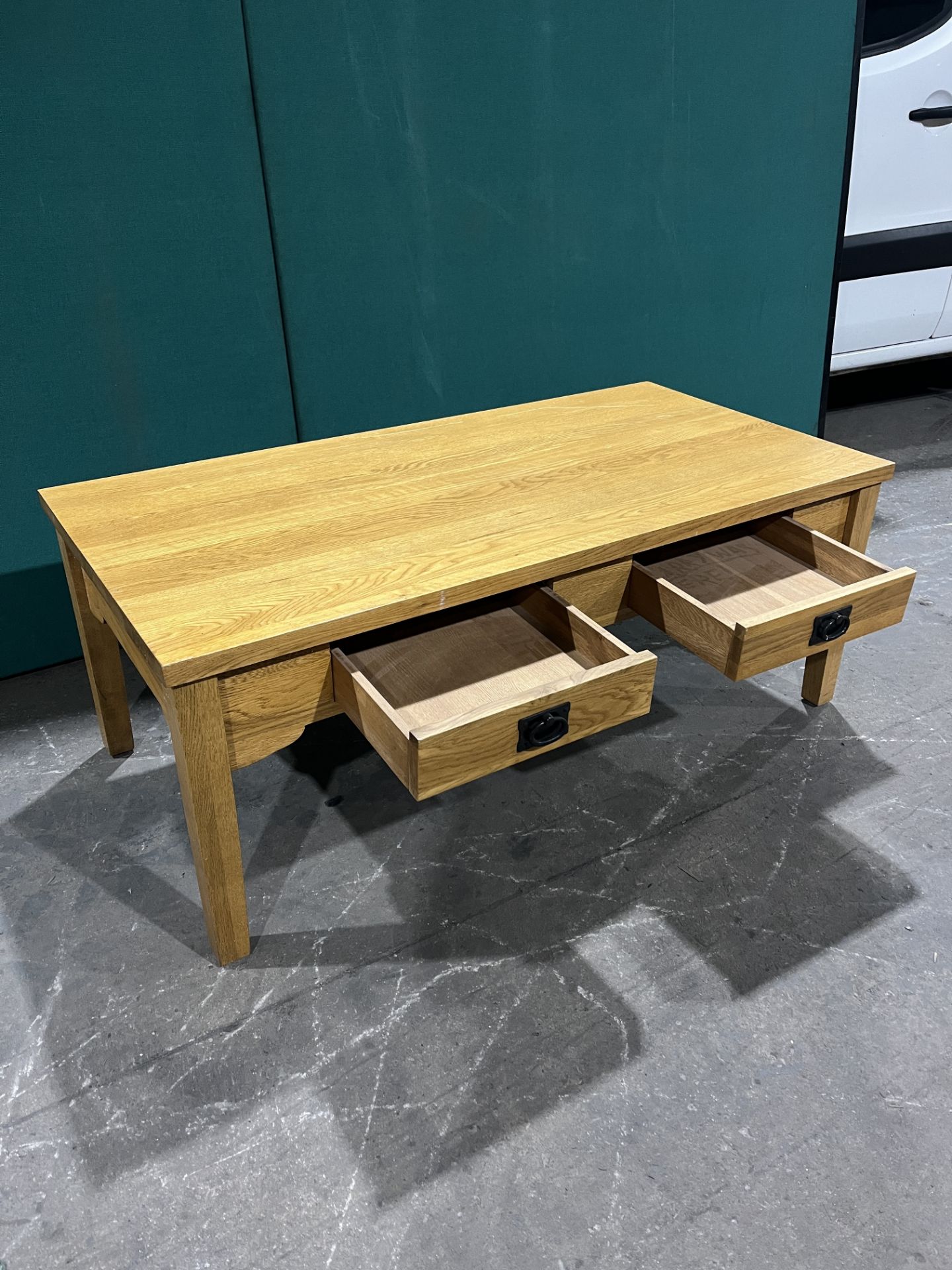 Oak Coffee Table w 2 Drawers - Image 3 of 6