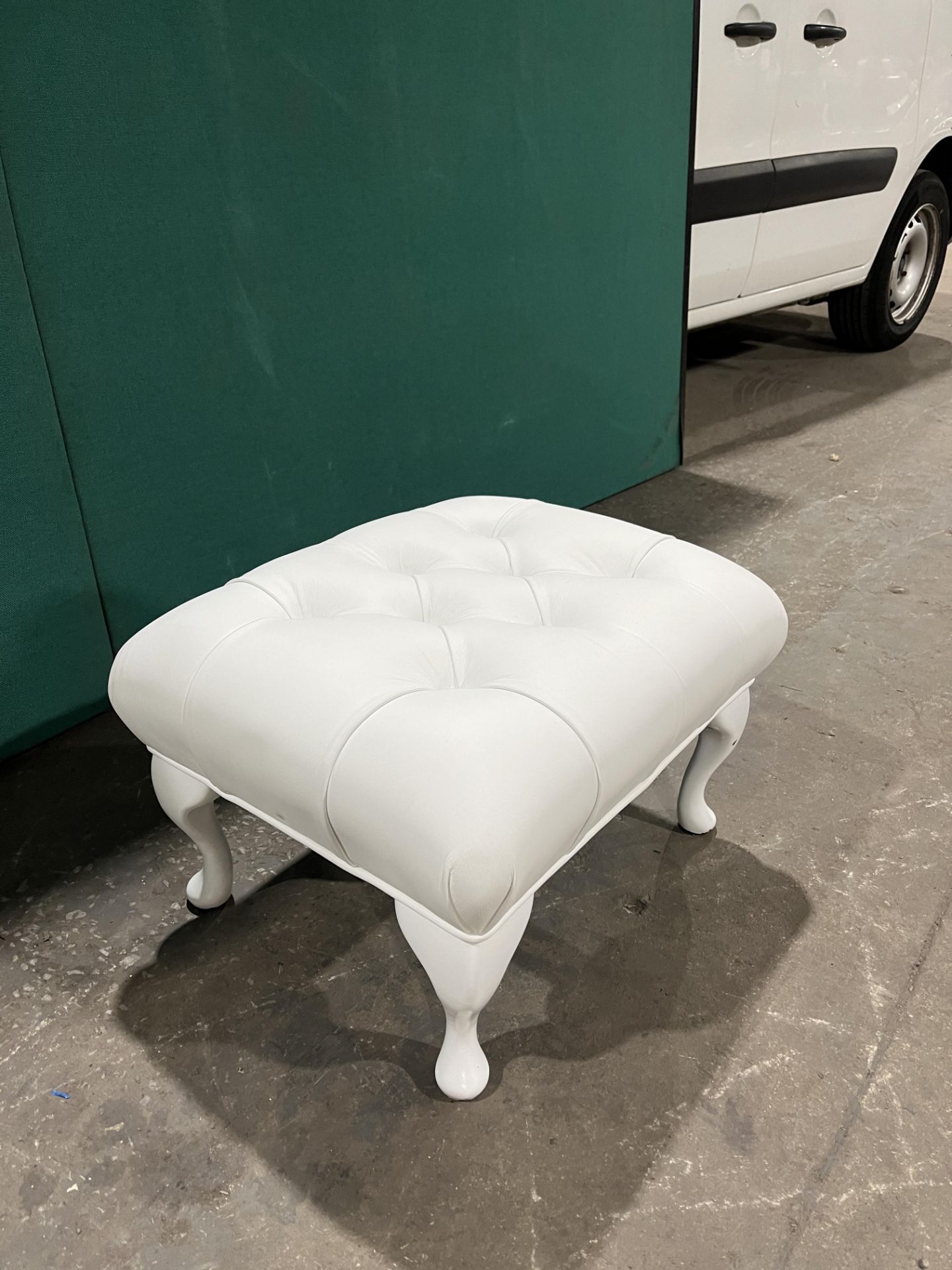 White Leather Footstool - Image 3 of 3