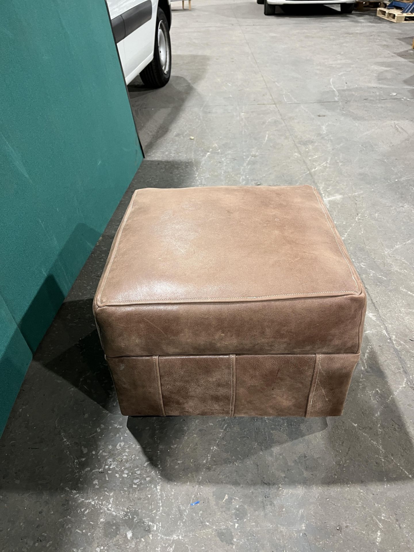 Brown Leather Footstool - Image 4 of 5