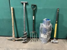 5 x Various Landscaping Tools - incl. Pickaxe, Pitchfork, Sledgehammer, Post Driver