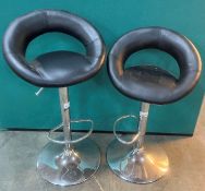 2 x Black Faux Leather Hight Adjustable Stools